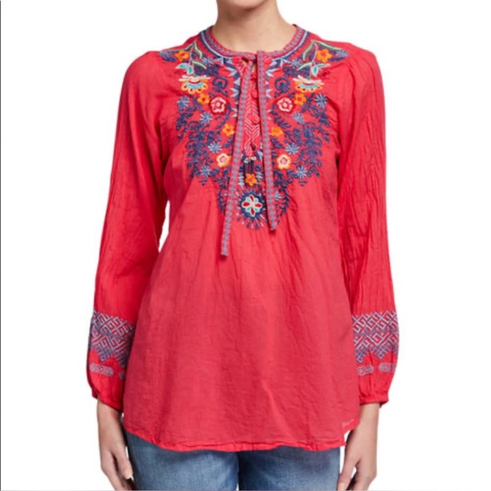 Johnny Was Red Embroidered Boho Tunic